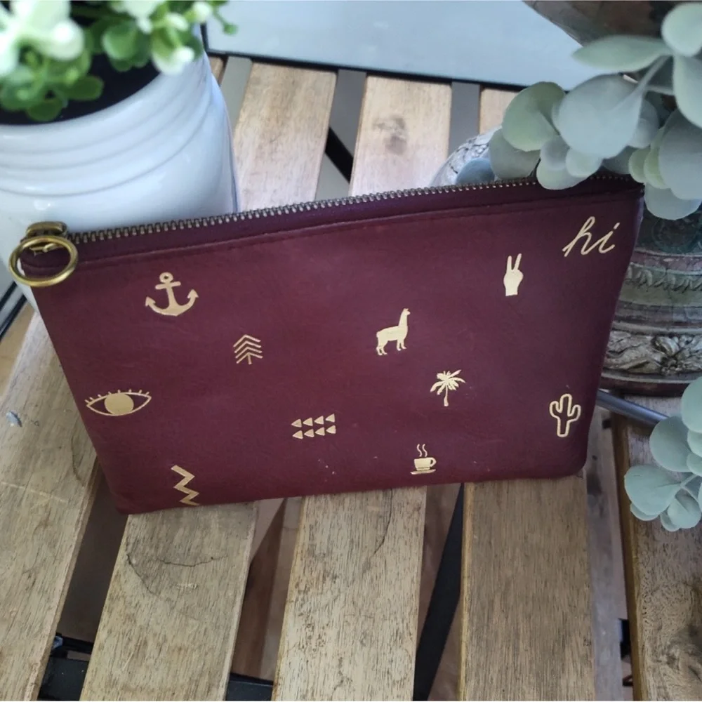 Anthropologie Madewell Burgundy clutch purse makeup pouch